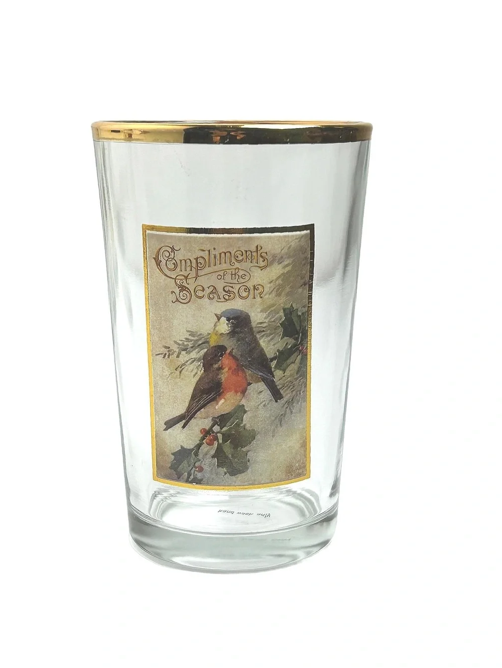 Vintage West Virginia Glass Holiday Glasses with Bird Motifs and Gold Trim